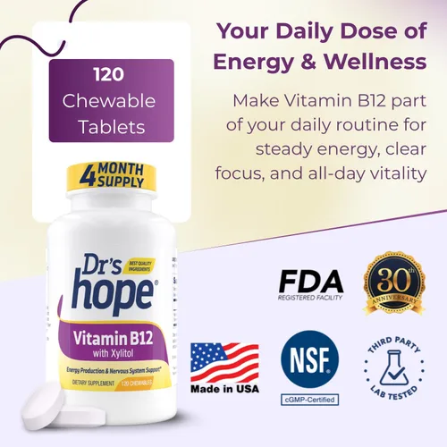 Miniatura 4 de Dr's Hope Vitamina B12 1000 mcg, 120 tabletas masticables, suministro para 4 meses, 1 tableta diaria – Puede apoyar la energía, el metabolismo