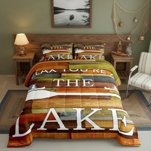 Miniatura 48 de Lake House - Juego de edredón tamaño individual, juego de ropa de cama rústica de granja vieja de 2 piezas para niños, adolescentes y adultos