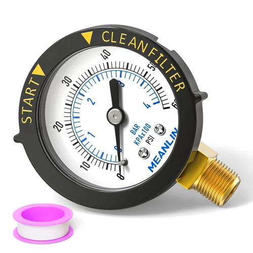 MEANLIN MEASURE - Manómetro de marco de plástico, 1/4" NPT, filtro de inicio y limpieza, presión, adecuado para piscina, spa, acuario, montaje