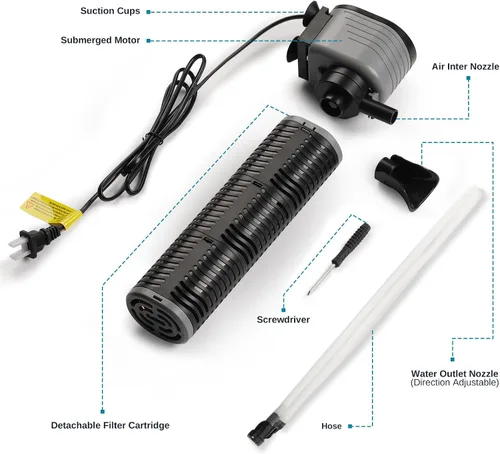 Miniatura 5 de XpertMatic - Filtro de acuario de 45 W, filtro sumergible para tanque de peces bomba de agua para tanques de peces de hasta 220 galones, filtro