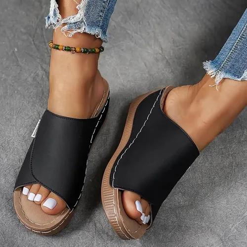 Miniatura 4 de Sandalias de cuña para mujer, puntera abierta, soporte de arco, calzado ortopédico para caminar, zapatos elegantes de suela suave sin cordones