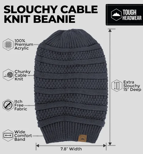 Miniatura 45 de Slouchy Cable tejido Gorro de lana por Tough Headwear – Gorro de lana de gran tamaño Sombreros Gorros Graves Sombreros Para Hombres y Mujeres