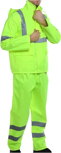 Miniatura 2 de FONIRRA Hi Vis - Traje impermeable de seguridad para hombre, impermeable, amarillo, reflectante, clase 3, chaqueta de lluvia (L/XL)