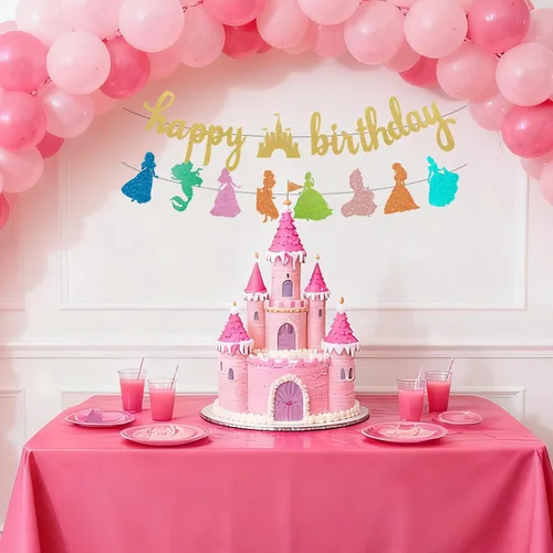 Miniatura 4 de Decoración de pancarta de cumpleaños de princesa, guirnalda dorada con purpurina para niñas, decoración de fiesta de cumpleaños, suministros