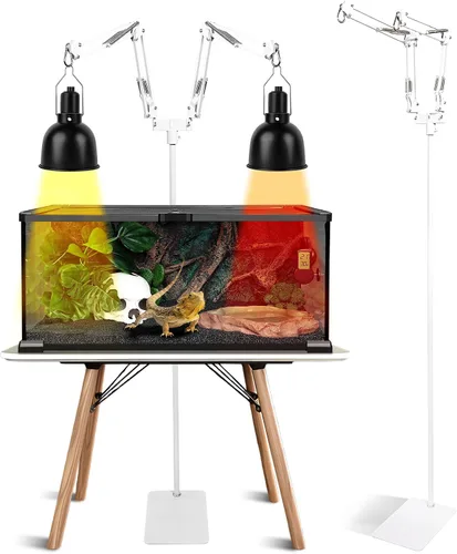 Miniatura 9 de Soporte de luz doble para reptiles, soporte de bombilla de calor (15.7 a 74.3 pulgadas) con 2 brazos oscilantes ajustables de 360° para terrario