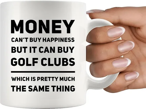 Miniatura 7 de Panvola Money Can't Buy Happiness But It Can Buy - Taza de cerámica para palos de golf, jugadores deportivos, regalos de golfista para hombres