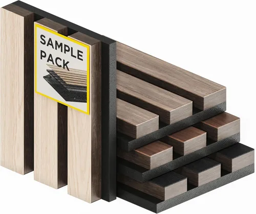 Miniatura 12 de Paquete de 2 paneles de listones de madera acústica - Paneles de pared insonorizados para decoración de interiores Nogal natural.