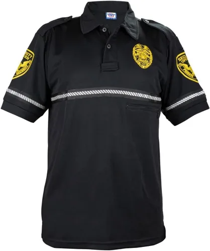 Miniatura 5 de First Class Camiseta polo con insignia de seguridad y parche para bicicleta con bolsillo con cremallera y rayas reflectantes