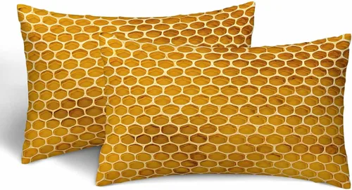 Miniatura 36 de Juego de 2 fundas de almohada de panal de abeja de 18 x 18 pulgadas, color amarillo miel, abstracto, fundas de almohada cuadradas de terciopelo