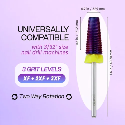 Miniatura 2 de PANA Broca de carburo de uñas 5 en 1 con vástago de 3/32 pulgadas - (grueso triple - grano extra fino, púrpura) - rotación bidireccional para uso