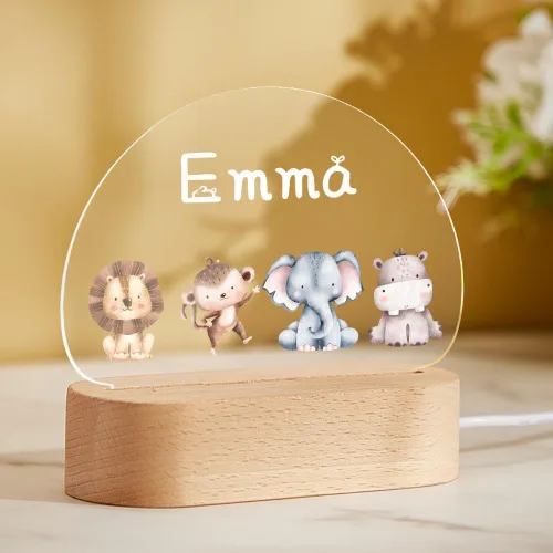 Miniatura 19 de VEELU Regalos personalizados para niños, luz nocturna con nombre personalizado con lindos animales, lámpara LED acrílica para bebé, regalo