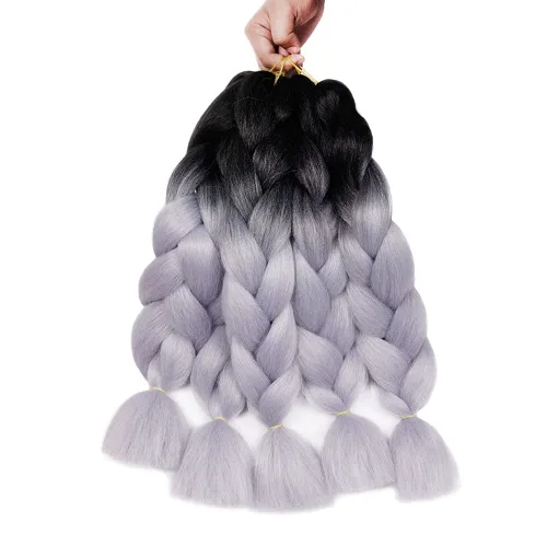 Miniatura 8 de Extensiones de cabello trenzado color gris degradado, 5 unidades, trenzas sintéticas de 24 pulgadas, 2 tonos, cabello gris para trenzas de caja, #28