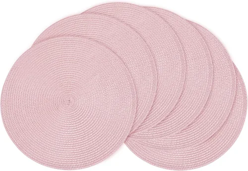 Miniatura 75 de Feuille Juego de 4 manteles individuales redondos trenzados para mesa de comedor, tejidos, lavables, antideslizantes, 13.5 pulgadas