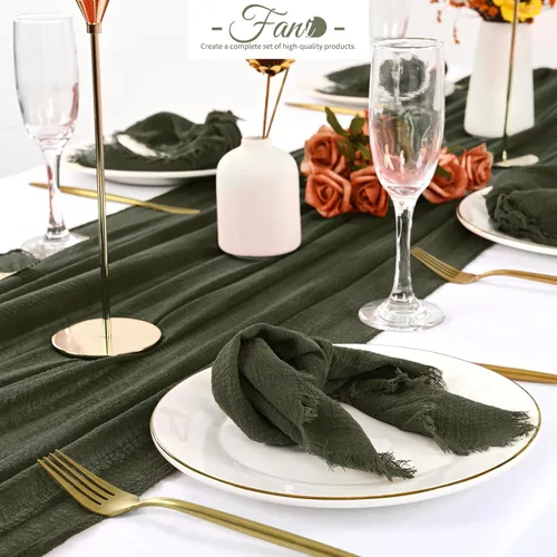 Miniatura 6 de Paquete de 60 servilletas de tela hechas a mano con flecos, servilletas de lino de algodón verde oliva, servilletas de cena de algodón rústico suave