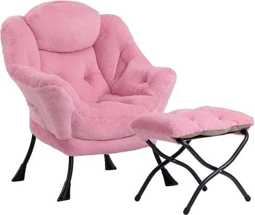 Miniatura 43 de HollyHOME - Silla perezosa con reposabrazos y bolsillo lateral, cómoda silla de sala de acento, sofá de ocio para sala de estar, recámara