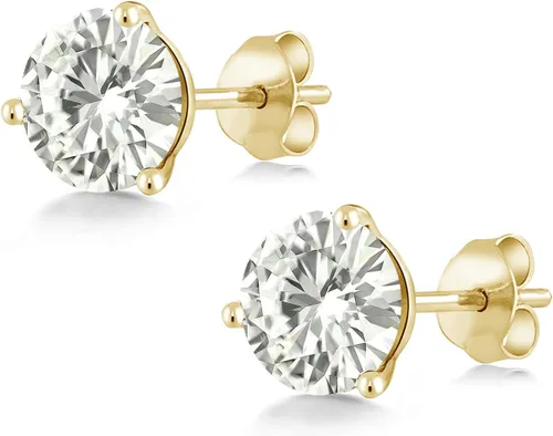 Miniatura 138 de Gem Stone King Aretes de oro de 14 quilates, 0.236 in, piedra natal redonda, Martini, 3 puntas, aretes de oro para mujer