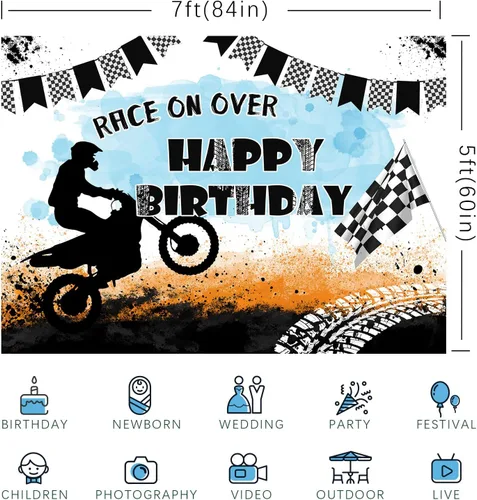 Miniatura 6 de Telón de fondo de motocicleta con texto en inglés "Race On Over Motocross Racing Fotografía", decoración de fiesta de cumpleaños, suministros