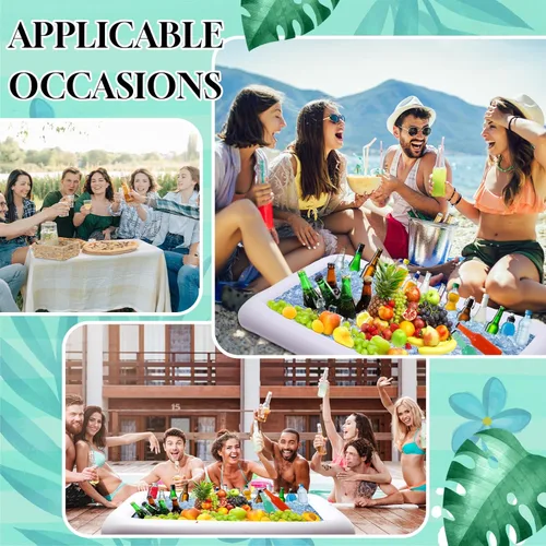 Miniatura 5 de Leitee Kit de barra inflable de 5 piezas, incluye bandeja de buffet de ensalada con tapón de drenaje, cubierta de malla, recipientes de bebidas