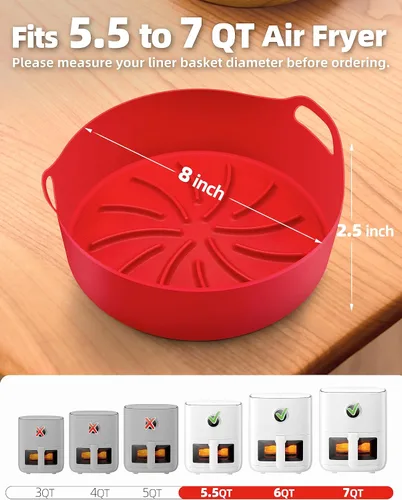 Miniatura 2 de Mastery Mart Forros de silicona reutilizables para freidora de aire de 5 a 8 cuartos de galón, 8 pulgadas, 2 cestas de silicona para freidora