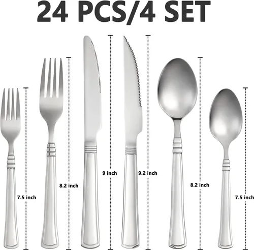 Miniatura 2 de Juego de cubiertos de 24 piezas con cuchillos para carne, juego de cubiertos de acero inoxidable para 4 juegos de cubiertos, incluye tenedores