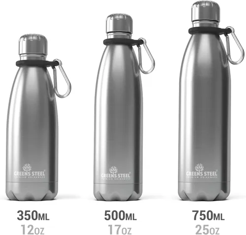 Miniatura 9 de Greens Steel Botella de agua de acero inoxidable - 17 onzas, acero Pared doble aislada al vacío con tapa de rosca/a prueba de fugas Cantín