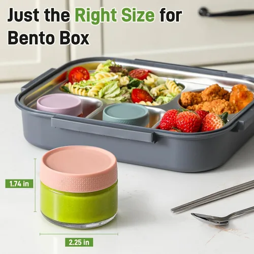 Miniatura 3 de NETANY Recipientes de vidrio para aderezo de ensalada de 2 onzas, paquete de 6 recipientes pequeños para salsa con tapas y mini recipientes