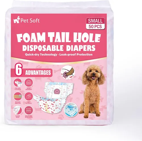 Miniatura 7 de Pet Soft Pañales desechables para perras, pañales para perras con agujero de cola de espuma ajustable, ultra protección, pañales para cachorros