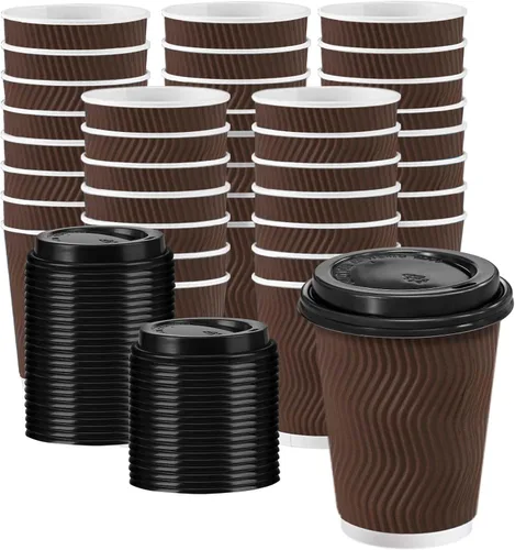 Miniatura 12 de Paquete de 100 tazas de café desechables de 8 onzas con tapas, tazas de café calientes aisladas para bebidas calientes y frías