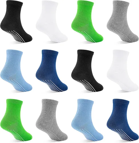 Miniatura 12 de SkiBeaut Calcetines para niños pequeños, 12 pares de puños antideslizantes para niños y niñas con pinzas para 1-7 años