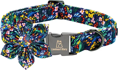 Miniatura 17 de Lionheart glory Collar de perro con flor, collar de perro azul con flores, collar de verano para perro niño o niña, suave, duradero, ajustable