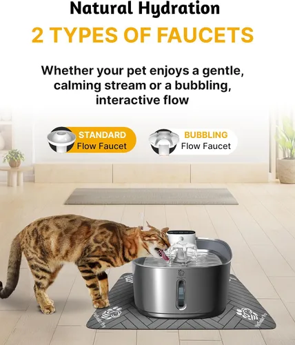 Miniatura 8 de Fuente de agua inalámbrica para gatos, 3.2L/108 onzas, fuente de acero inoxidable, fuente automática para beber gatos inalámbrica y recargable