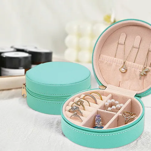 Miniatura 6 de Joyero de viaje, mini organizador portátil con cremallera, de piel sintética sintética, pequeñas cajas de almacenamiento para anillos, aretes