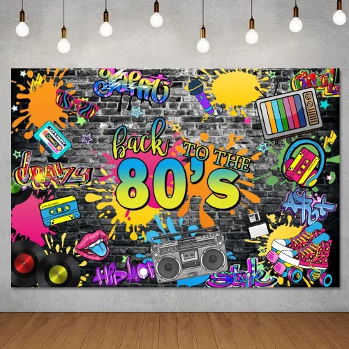 Miniatura 3 de Telón de fondo de los años 80 para fiestas, hip hop, rock, discoteca, fiesta de cumpleaños, fondos de fotos retro, graffiti, fondo de pared