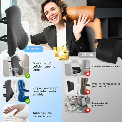 Miniatura 5 de Teemour Almohada de apoyo lumbar para automóvil, camión, accesorios de espuma viscoelástica, cojín de respaldo para asiento de conducción, soporte