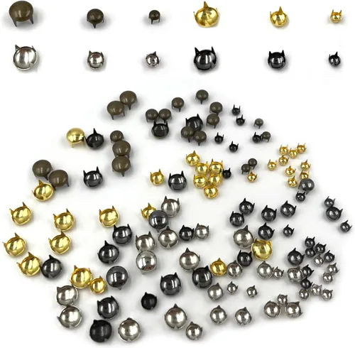Miniatura 6 de Honigo 120 piezas Tachuelas Redondas con Cúpula Metálicas Remaches de Color Mixto Latón Sólido 4/6/8mm 4 Puntas Picos Clavos para Artesanía de Cuero