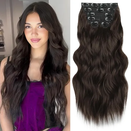 Miniatura 43 de Extensiones de cabello con clip de Vigorous de 20 pulgadas, con reflejos rubio playa, extensiones de cabello ondulado largo y suave de cabello