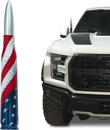Miniatura 15 de Antena para Auto Camión con Tapas de Válvula de Neumático Bandera Americana Diseño Antirrobo, Reemplazo Corto Universal para Ford F150 F250 F350