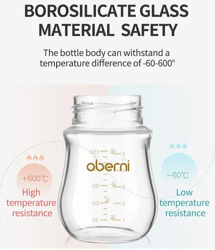 Miniatura 5 de Oberni Biberones de Vidrio para Bebé, Biberón Anticólico de Lactancia Materna con Tetina de Respuesta Natural Talla S, Biberón de Cuello Ancho y Rosa