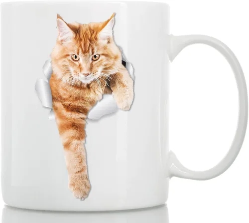 Winston & Bear Taza de café con gato de jengibre escalador, divertida taza de café de cerámica atigrado naranja para los amantes de los gatos (11