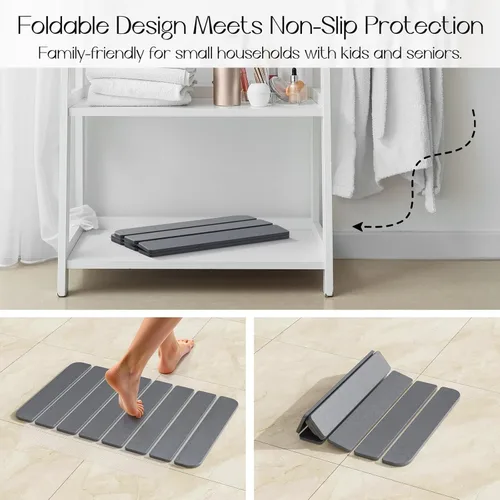 Miniatura 7 de Tapete de baño de piedra de diatomeas antideslizante, plegable para baño, secado rápido, súper absorbentes, tierra de diatomeas, de 24 x 16 Gris