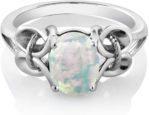 Miniatura 86 de Gem Stone King Anillo de compromiso ovalado con piedra natal para mujer, plata de ley 925, ovalado de 0.354 x 0.276 in, anillo de compromiso