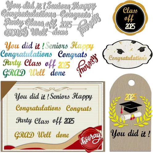 Miniatura 6 de ALIBBON Troqueles para graduados para hacer tarjetas, palabras de felicitaciones, troqueles de corte de metal, troqueles de fondo de graduación