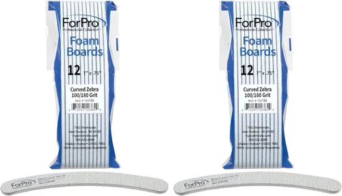 Miniatura 8 de ForPro Professional Collection Zebra - Tabla de espuma curvada, grano 100/180, limas de uñas de manicura y pedicura de doble cara, 7 pulgadas