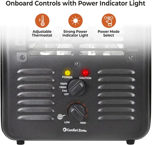 Miniatura 3 de Comfort Zone Calentador de espacio utilitario estilo Milkhouse de 1500 W, calentador eléctrico portátil para taller y garaje con termostato