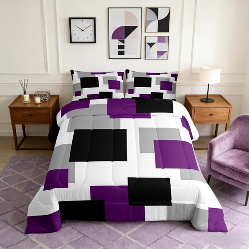 Miniatura 10 de Castle Fairy Juego de edredón con estampado azteca occidental, juego de ropa de cama geométrica a rayas marrones para niños y adolescentes