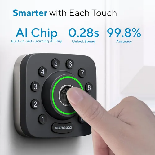 Miniatura 3 de ULTRALOQ Smart Lock U-Bolt Pro, 6 en 1 Cerradura de puerta de entrada sin llave con Bluetooth, huella digital biométrica y teclado, puerta de Negro