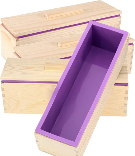 ZOENHOU 3 moldes de jabón de 42 onzas, kit de moldes de silicona rectangulares flexibles para hacer jabón con caja de madera, juego de herramientas