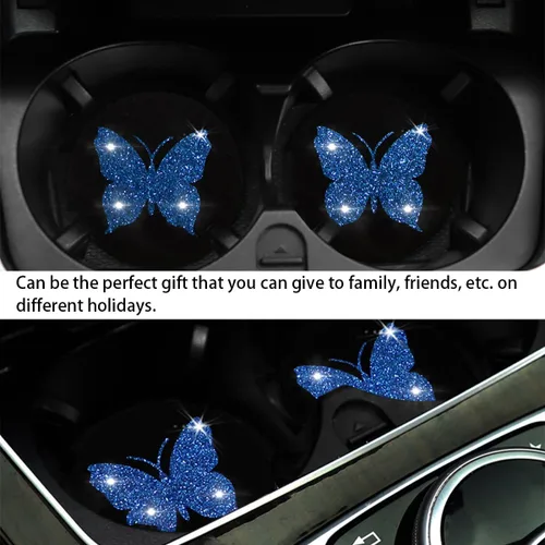 Miniatura 6 de BESULEN Posavasos de Mariposa para Automóvil, Paquete de 2 Posavasos Universales de 2.75 Pulgadas Antideslizantes para Portavasos, Alfombrilla