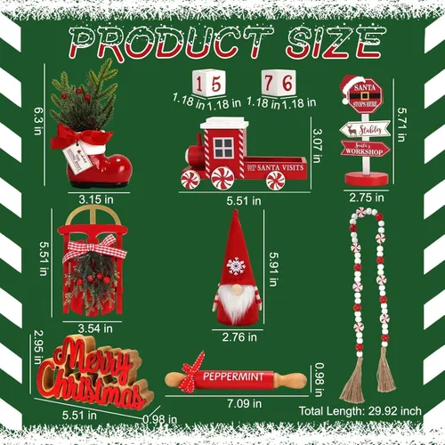 Miniatura 4 de Decoraciones Navideñas Juego de 8 Piezas de Decoración para Bandejas Escalonadas, Bonita Decoración Navideña de Mesa para Hogar Estante Repisa