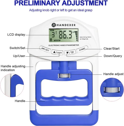 Miniatura 5 de Grip Strength Tester, Digital Hand Dynamometer FDA Registered with Backlit LCD for Grip Strength Testing and Training